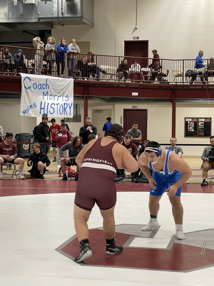 JWUWRESTLING's tweet photo. We have a new All-Time New England Conference Win leader!!! Congratulations to Coach Morris. A huge shout out for Coach Grebinar coming to honor Coach Morris on the Accomplishment. #WINatEVERYTHING https://t.co/VEu7p2aYEW