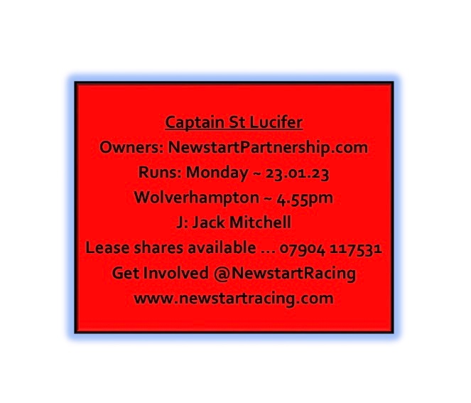 NewstartRacing's tweet photo. We start the week with a visit to @WolvesRaces with this tough guy #CaptainStLucifer. 
He deserves the best of luck along with those who follow him. 
Good luck to all connections! 
🏇🤞🥂 https://t.co/zkmIZoeMsE