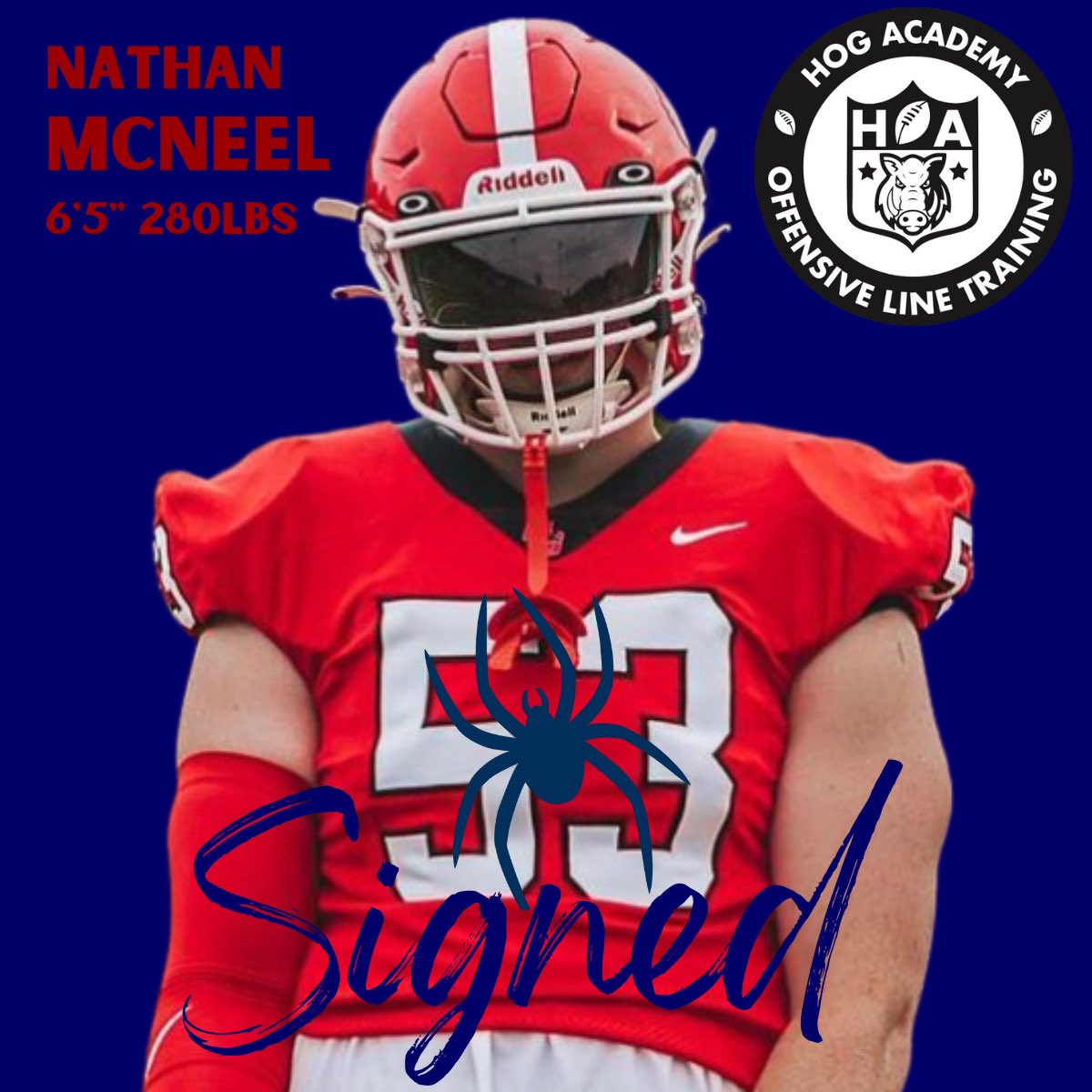 Hog Academy (@hogacademyllc) on Twitter photo Huge congrats to Hog Academy Athlete <a href="/nathan_mcneel/">Nathan Mcneel</a> for signing with <a href="/Spiders_FB/">Richmond Spiders Football</a> 🔴🔵
Who’s Next⁉️ Huge congrats to Hog Academy Athlete <a href="/nathan_mcneel/">Nathan Mcneel</a> for signing with <a href="/Spiders_FB/">Richmond Spiders Football</a> 🔴🔵
Who’s Next⁉️