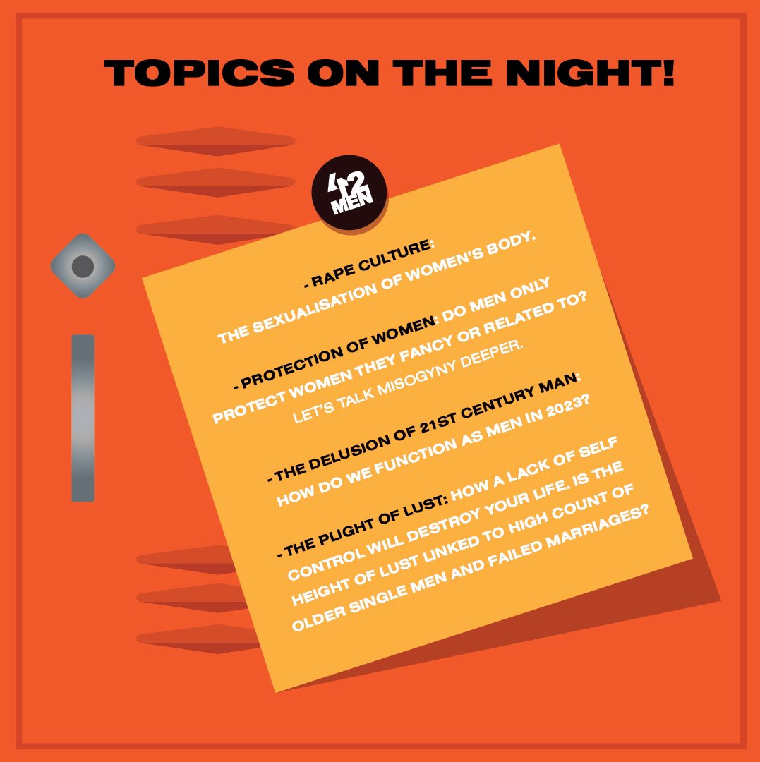 Tomorrow a room full of men are going to have some private conversations (no filming).

We touching on 

- Rape culture
- Protection of women
- The delusion of manhood &amp; plight of lust

Please join us 👇🏾 6:30 @ Old St Gallery