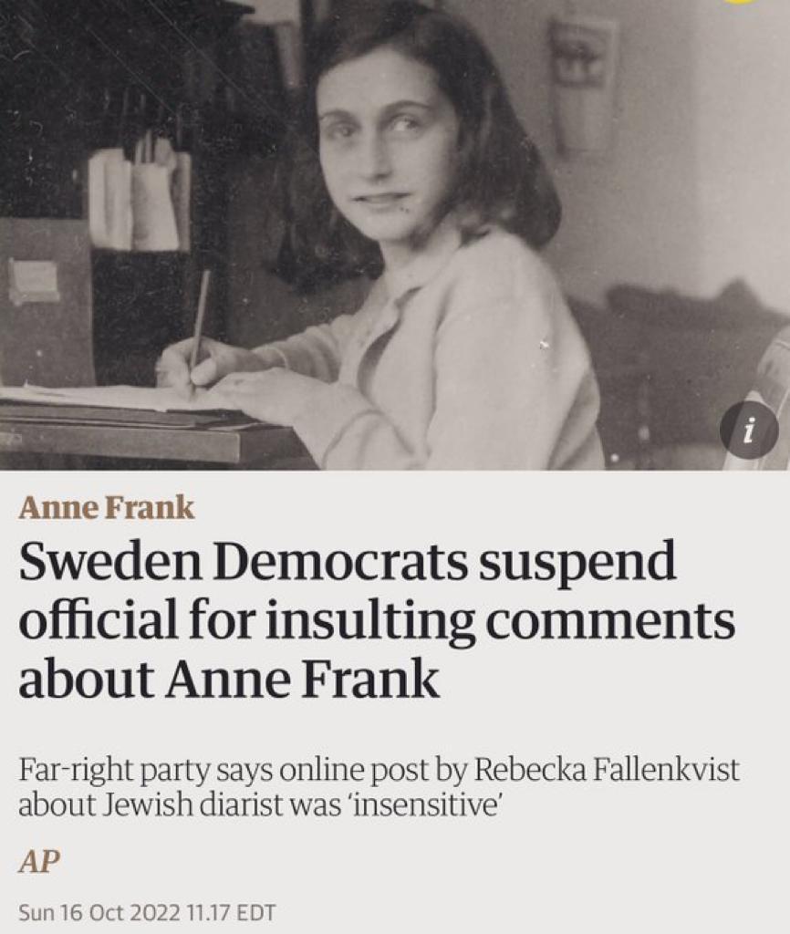 Sweden's double standards and hypocrisy is astonishing! The Swedish state protected the 'right' of an extremist to desecrate the Qur'an yesterday (21 January) in the name of 'freedom of speech' - a clear hate crime. But they will NOT tolerate 'insulting comments' about Anne Frank