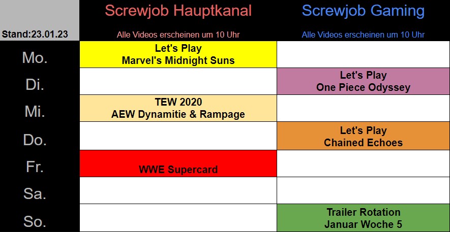 YT_Screwjob's tweet photo. Der #Sendeplan ab 23.01.23
Hauptkanal:
Let's Play #MarvelsMidnightSuns
#TEW2020 mit #AEWDynamite & #AEWRampage
#WWESupercard
Gaming-Kanal:
Let's Play #OnePieceOdyssey
Let's Play #ChainedEchoes
#TrailerRotation https://t.co/Vq20mmPJb4