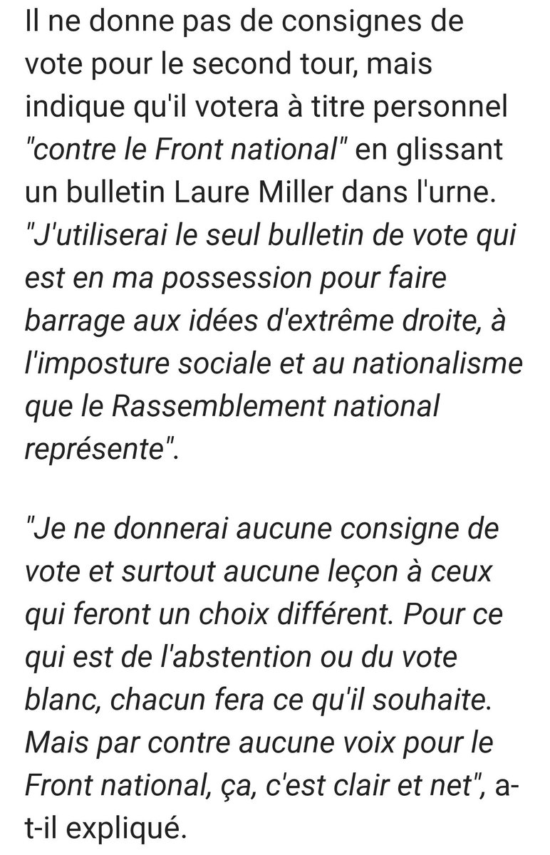 Le représentant de la #NUPES appelle donc à voter pour la candidate de la majorité qui soutient la réforme des retraites... Après avoir voté #Macron, ils nous prouvent une fois de plus leur imposture ! #circo5102