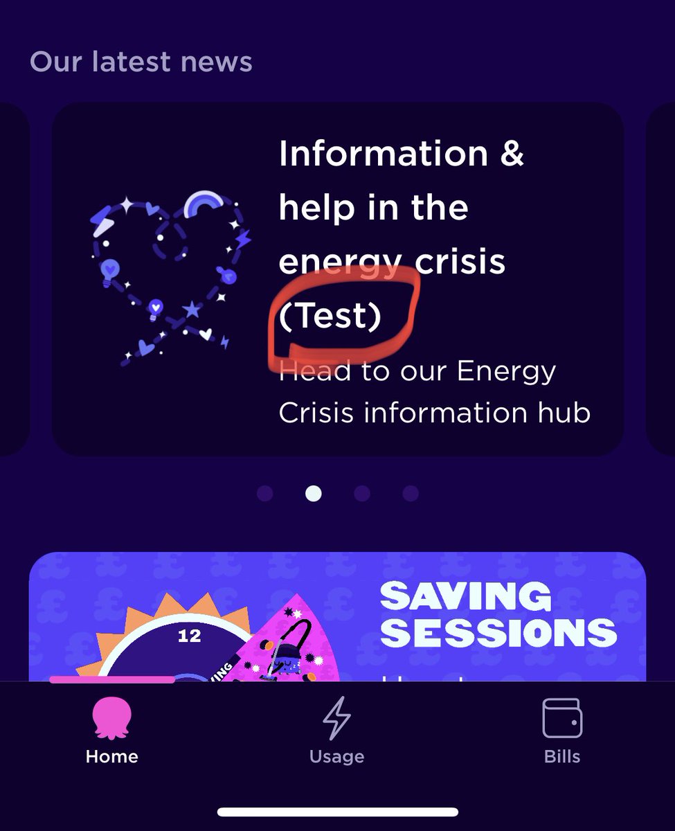 maxjwalker's tweet photo. @OctopusEnergy Hiya, just thought I’d let you know that you’ve got a bug/typo to squish in V3.50.0 (latest) of your iOS app. You’ve got (Test) showing in your header for an article about info and help in the energy crisis. Have a nice evening 🐙🐙 https://t.co/00giKb0nig