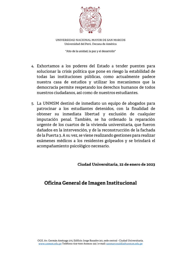 UNMSM_'s tweet image. 🔵 #COMUNICADO | La @UNMSM, ante los hechos ocurridos el sábado 21 de enero del presente año y la gran desinformación que circula en los medios de comunicación en general, aclara lo siguiente.