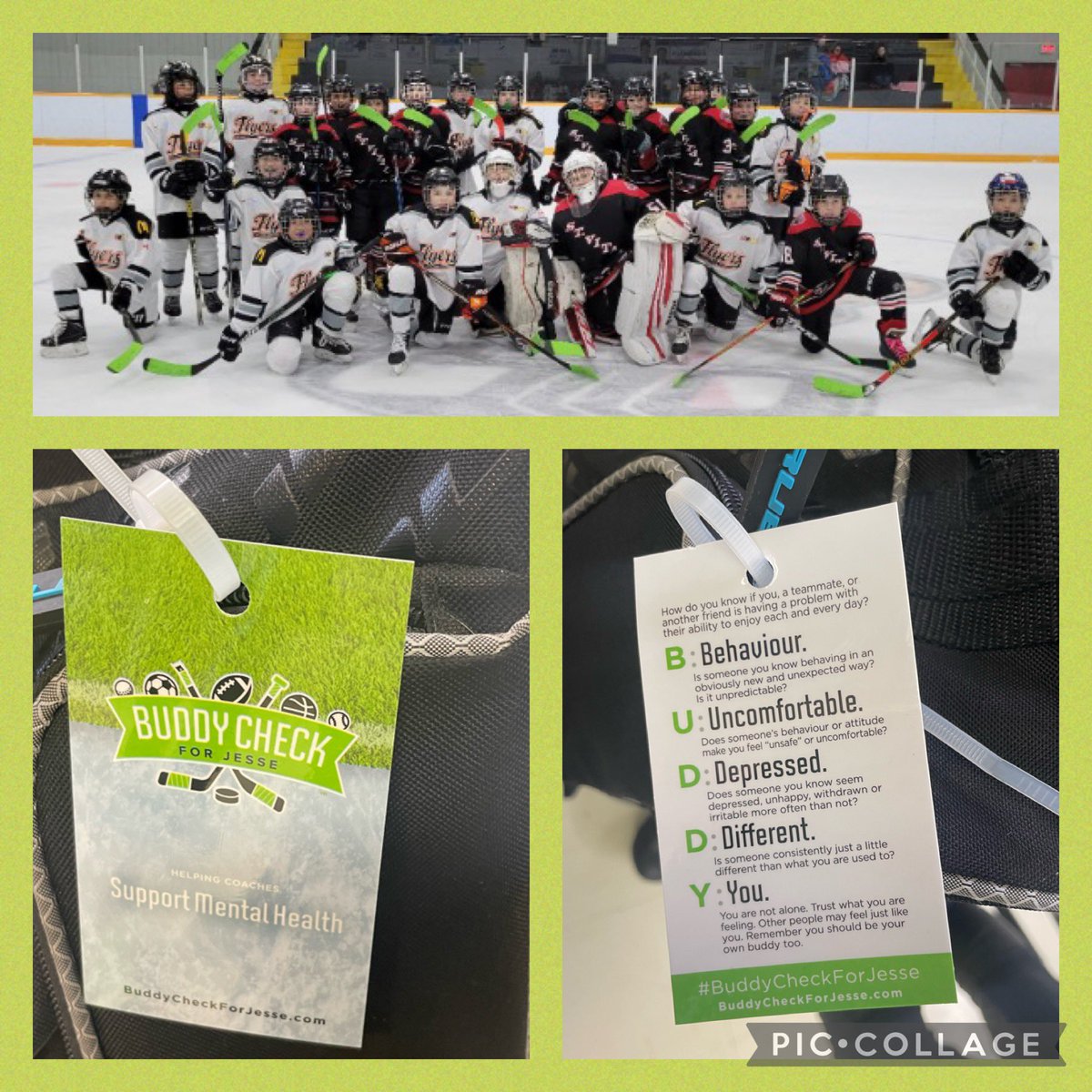 KrystaRichard19's tweet photo. U11 A1 St. Vital Warriors &amp; U11 A1 Fort Garry Orange, showing their support for @BuddyCheckJesse week! #MentalHealthMatters
@hockeymanitoba 
@stvitalhockey https://t.co/u67RAPYqjs