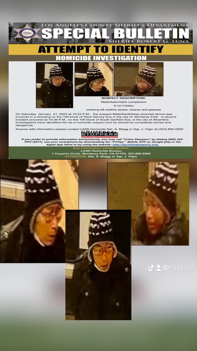 Monterey Park shooting suspect. Please share far and wide.