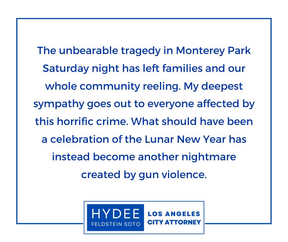 My deepest sympathy goes out to everyone affected by the horrific shooting in Monterey Park last night.