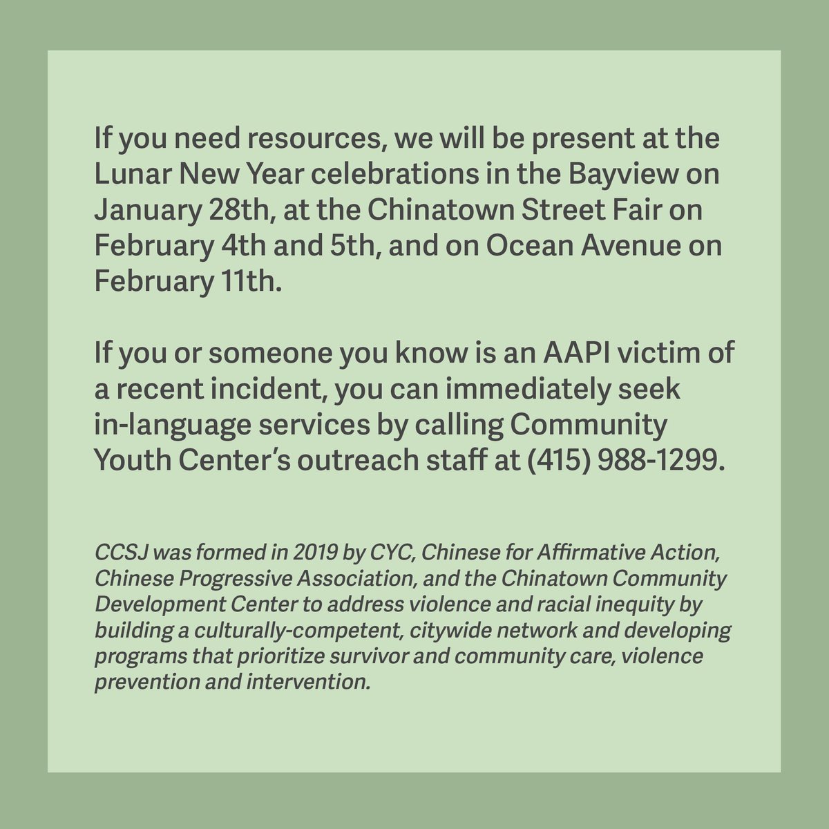 Like many of you, the Coalition for Community Safety and Justice is in grief as we mourn the lives lost in the horrific tragedy last night in Monterey Park, California during a #LunarNewYear celebration. Here is our statement in response to these events.