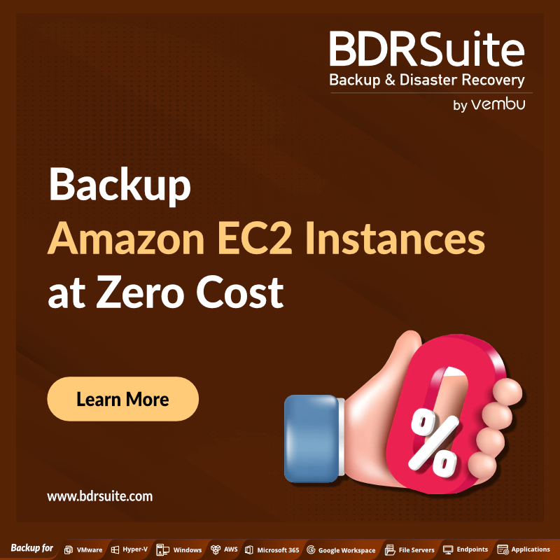 vembutech's tweet photo. Free #AWS #Backup up to 10 #EC2 Instances without feature restrictions. Agentless Cloud-native automated backups with Instance & Volume level restore. Download #BDRSuite Now.
https://t.co/Al6kaDehFT
#AWSbackup #EC2instances #dataprotection https://t.co/GxFdjiZF1u