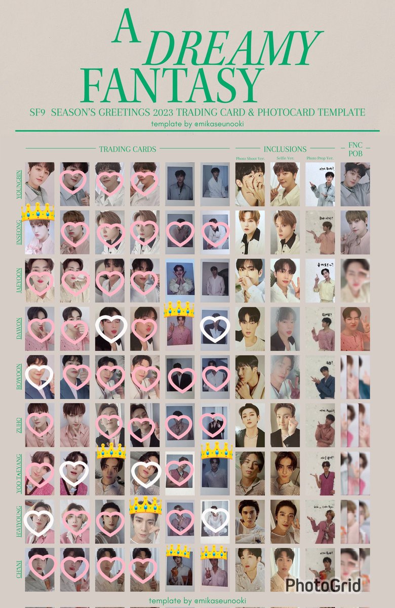 sagu__chi's tweet photo. SF9 season greeting シーグリ
MD ランダムトレカ　交換

【譲】(1枚目)ヨンビン  ジェユン フィヨン チャニ

 【求】(2枚目)👑のもの(インソン ダウォン優先 テヤン フィヨン チャニ)

郵送で交換できる方いましたら、リプ又はDMお待ちしてます。
 #SF9  #SF9交換 https://t.co/sJYEbIaSG5