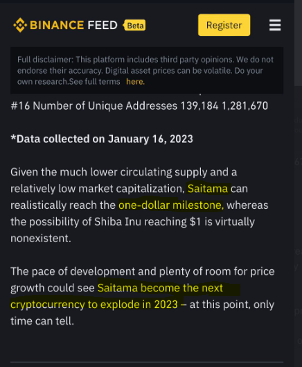 mycryptospace1's tweet photo. #binance has said - "Saitama become the next cryptocurrency to EXPLODE in 2023" #cryptonews #BullishAF #saitama #crypto #eth #btc #wolfpack Share, retweet, yell, call, text it out get the WORD out #saitama is the next big thing in the crypto https://t.co/7qRbdnvxpg