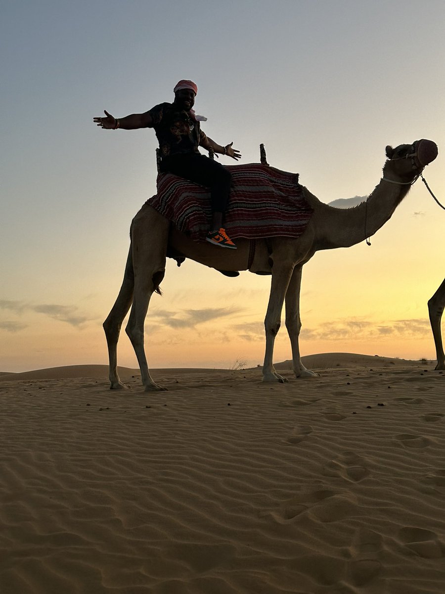 My first desert Safari! The camel was more welcoming than the horse … but you feel every step! #winstonduke #dubailife #dubai