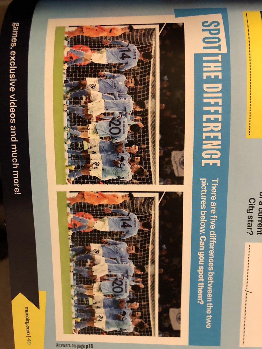 notamadcatwoman's tweet photo. @ManCity come on city give us a clue! We only found 3 🤯 and no answers on p78 #mancityvswolves #spotthedifference https://t.co/a0kgiRfMgQ