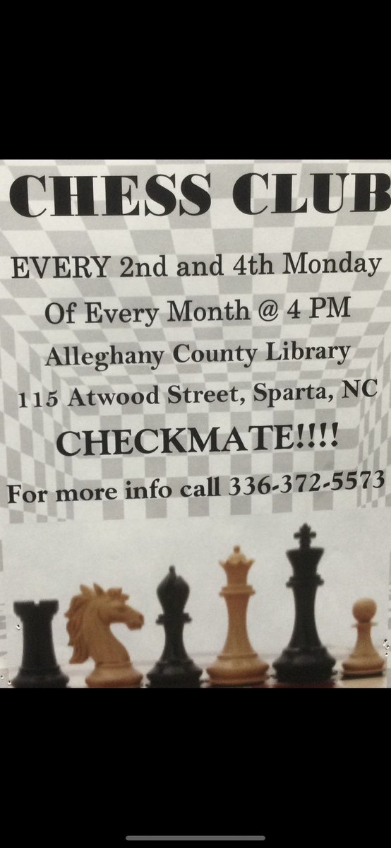 Library_Sparta's tweet image. Chess Club 4 pm Monday