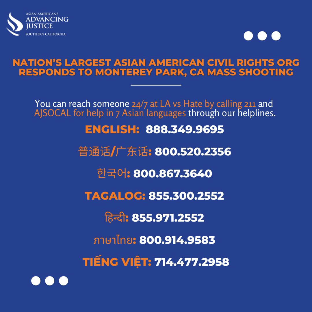 Advancing Justice Southern California On Twitter: ...What Should Have  Been A Joyous Weekend Is Now A Tragic Loss Of Lives At One Of The Most  Important And Joyous Holidays For Our Community. -