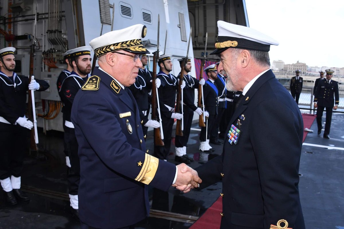 kmldial70's tweet photo. The Italian prime minister Georgia Meloni is in an official visit to Algeria to enhance cooperation in several fields, at the same time the cheff of staff of the Italian navy is visiting Algeria also alongside with the frigate Carabiniere (F593).
will we see the Algerian  fremm ? https://t.co/dAHkbw0qdp