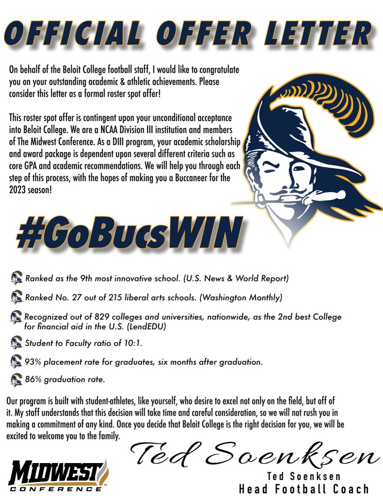 After a great talk with <a href="/Coach_Soenksen/">Ted Soenksen</a> I’m blessed to receive my 2nd offer Beloit College