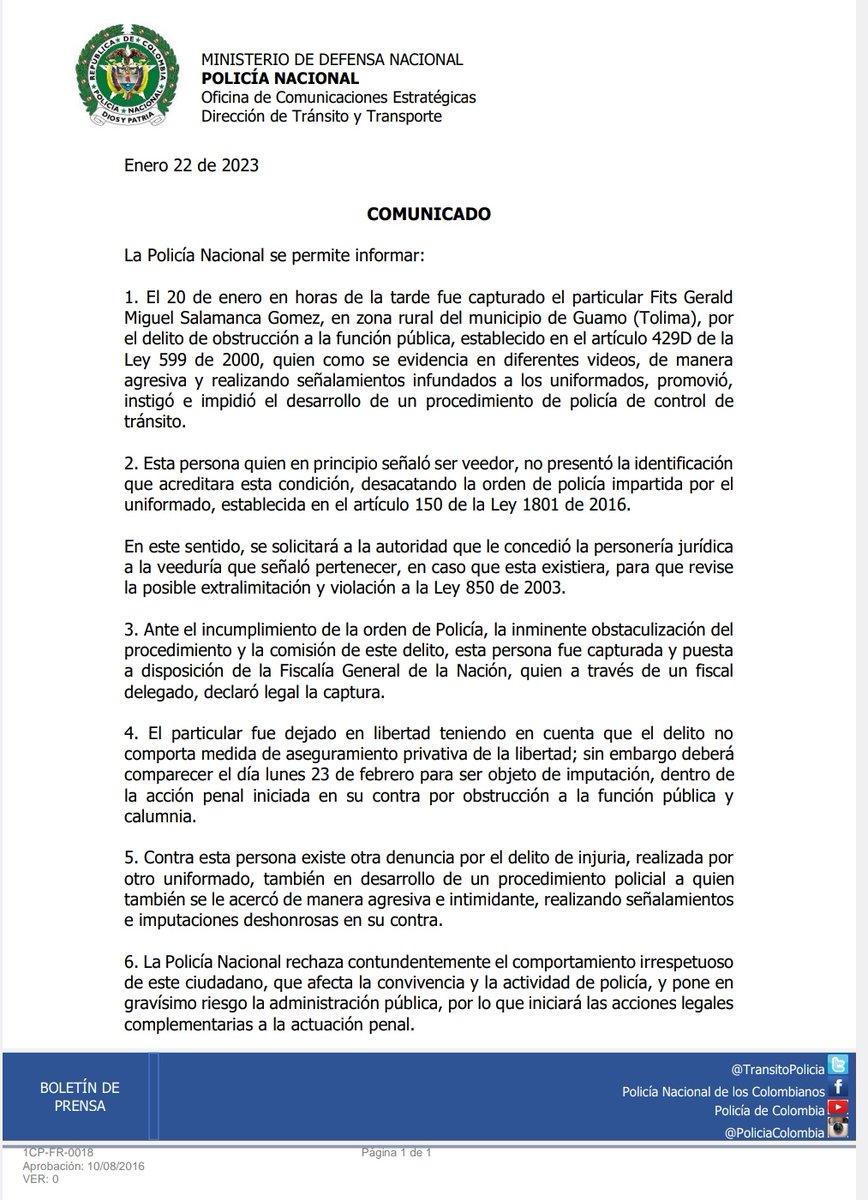 PoliciaColombia's tweet photo. La Policía Nacional de Colombia se permite informar: https://t.co/aluzq3NmgF