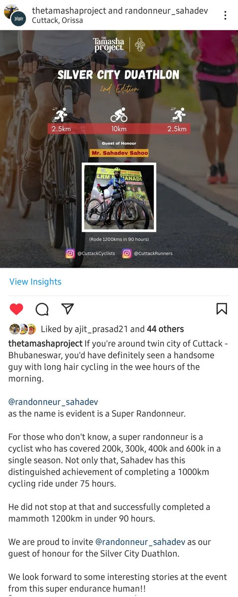 SR_Sahadev's tweet photo. Felicitation always boosts us to go beyond and break our limitations.. grateful and fortunate enough to be a part of the Cuttack Cyclists group. 

Felicitated as a guest of honour in the 2nd edition of the silver City Duathlon on the 22nd of January 2023. https://t.co/VsDk6xPJ9e