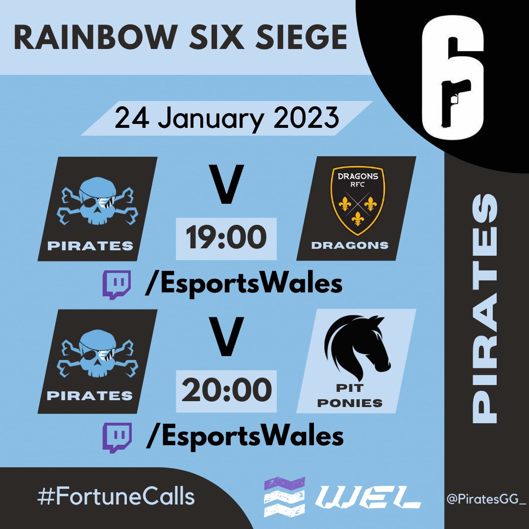 PiratesGG_'s tweet photo. 🙌 We have a main stream double-header tonight!

🏴‍☠️ Our @Rainbow6Game Pirates will be on the @EsportsWales stream tonight at 7pm and 8pm.

Join us cheering on our shipmates!

📺👉 https://t.co/K5EJ0eIu3X

#FortuneCalls☠ https://t.co/54pnuXDUkB
