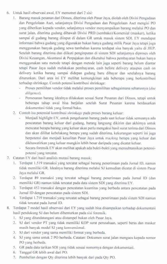 Keluarin lagi hasil Audit Forensik EY atas Dugaan Korupsi Bansos DKI 2020 yah : 1. Proses pemilihan Vendor Bansos TIDAK MELALUI proses pemilihan sebagaimana mestinya (due dilligence) : fix ini korupsi 2. Barang Bansos Banyak YG TIDAK MASUK ke gudang Pasar Jaya jadi suka2 vendor