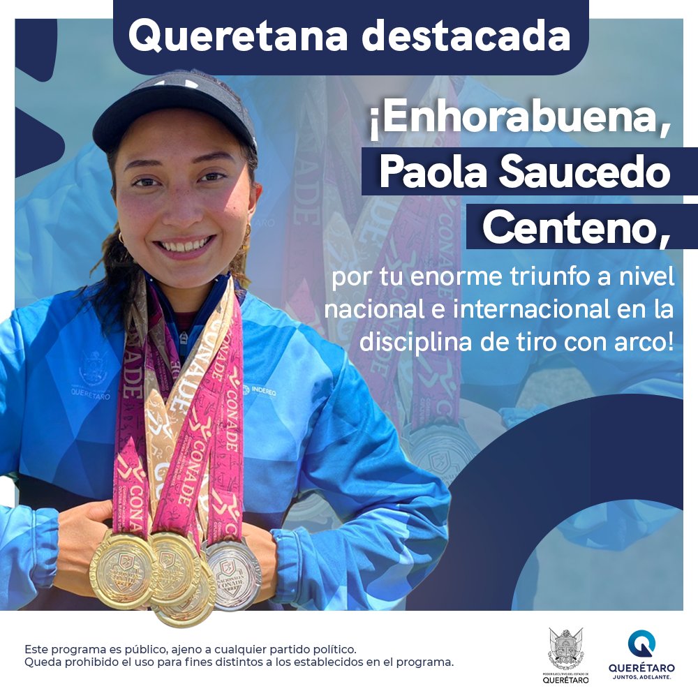 ¡Campeona y orgullo queretano! 🏹 Sigue volando muy alto, aquí siempre estaremos apoyando a las y los deportistas para que cumplan sus metas. ¡Muchas felicidades, Paola! #CONTIGO
