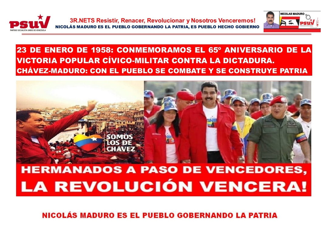 PartidoPSUV's tweet photo. DESCARGUE AQUÍ | Conmemoración del 65° Aniversario de la victoria popular cívico-militar contra la dictadura burguesa
https://t.co/elkrmdlJ4R

#SancionesCriminales https://t.co/hmA5GytwC9