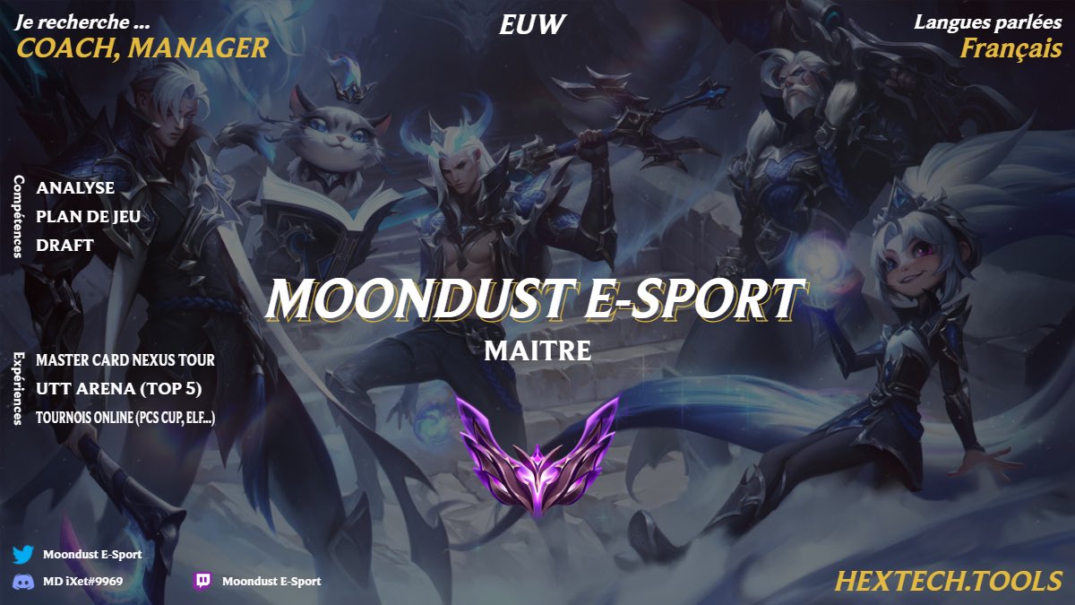 moondustesport's tweet photo. Hello!
L’équipe Moondust E-Sport,  sous loi 1901 est à la recherche de staff motivé et disponible pour compléter son roster en tant que :
- HeadCoach 
- Manager 
L’équipe est très stable et focus sur la progression.

N’hésitez pas à nous contacter en DM ! 
@LoL_LFT_Fr https://t.co/DBLi4FpitP