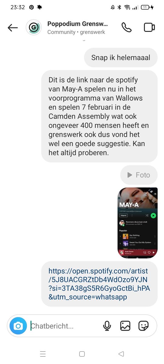 Eef ๐ผ Probably at a concert โฅ๏ธ (@eefbmusic20) on Twitter photo Voor iedereen die May-A in Utrecht geweldig vind en vraag May-A nog een keer wil zien het liefst in een eigen show heb ik wat bedacht. Grenswerk Venlo heeft een maximale capaciteit van 500 mensen dus als zoveel mensen. May-A als suggestie sturen. <a href="/grenswerkvenlo/">Poppodium Grenswerk</a>
#mayaband Voor iedereen die May-A in Utrecht geweldig vind en vraag May-A nog een keer wil zien het liefst in een eigen show heb ik wat bedacht. Grenswerk Venlo heeft een maximale capaciteit van 500 mensen dus als zoveel mensen. May-A als suggestie sturen. <a href="/grenswerkvenlo/">Poppodium Grenswerk</a>
#mayaband