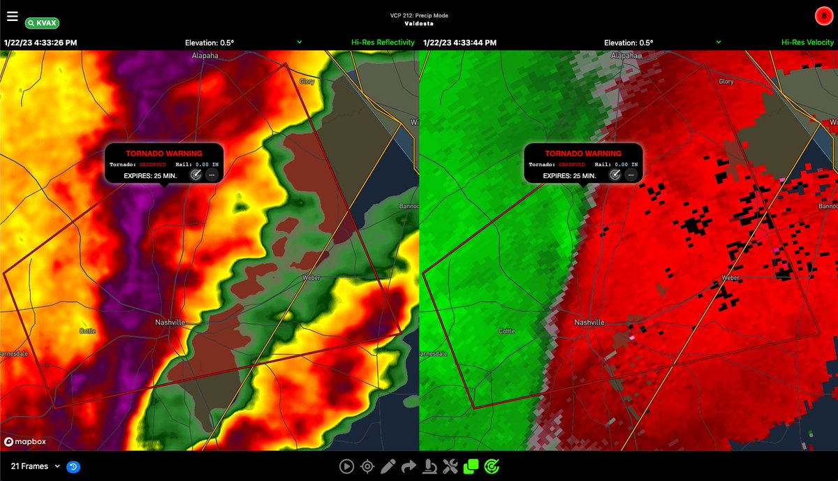 RadarOmega's tweet image. 🌪️‼️ OBSERVED Tornado Warning continues for:
         - Nashville GA
         - Weber GA
 
Until 6:00 PM EST  #GaWxCond 
Source: Radar confirmed tornado