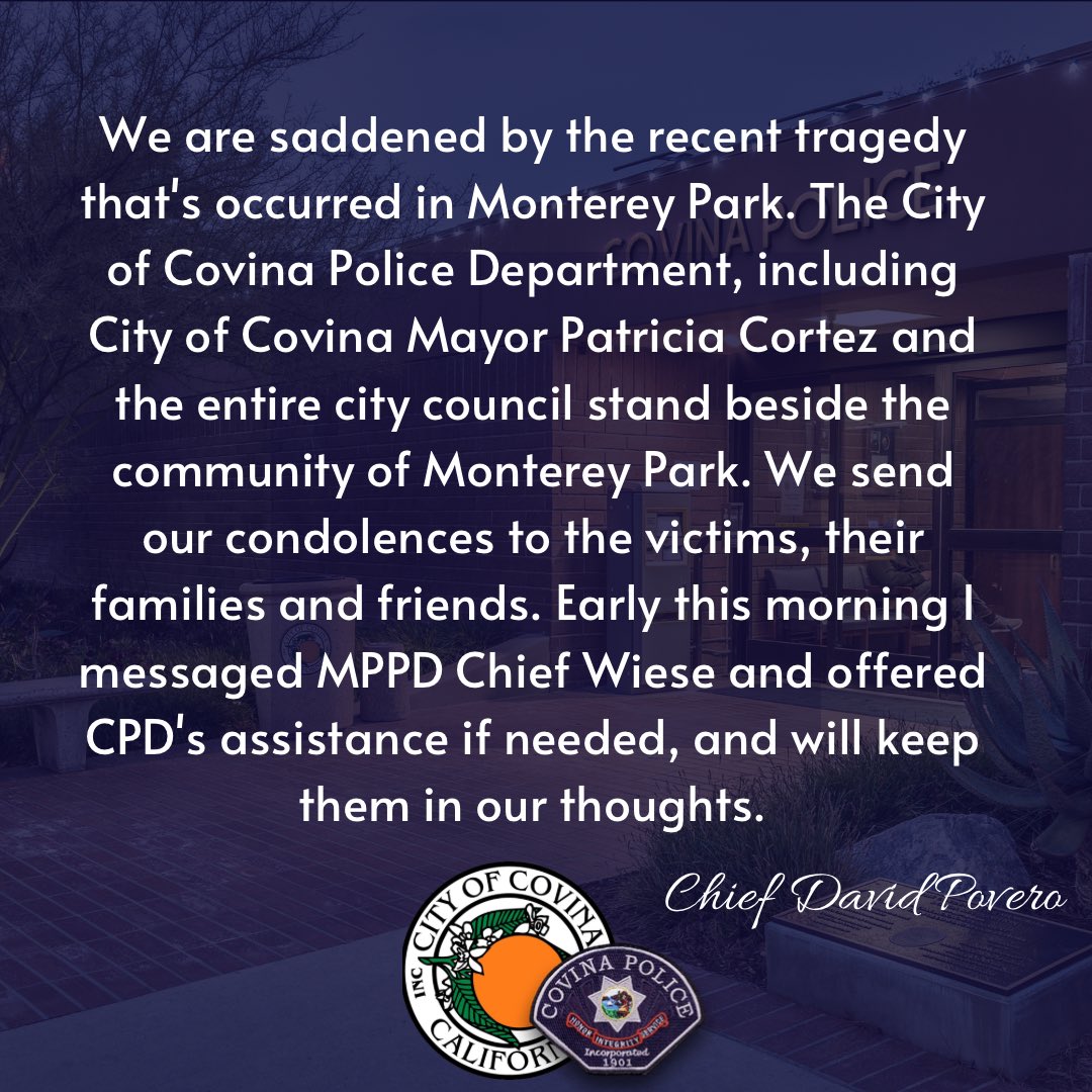 We are saddened to hear of the devastating incident that occurred overnight in the City of Monterey Park. Our thoughts and prayers are with all who have been impacted, and those who have lost their lives in this senseless act of violence.
#montereyparkstrong