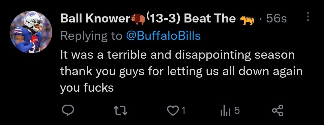 GregEdington's tweet photo. #billsmafia    Twitter having a totally normal one today. 

Allen is crazy talented and you all have a great future. Not everyone can go to the AFC Championship their first 5 years as a starter. (Just @PatrickMahomes with #ChiefsKingdom    ) https://t.co/reOf9bruz9