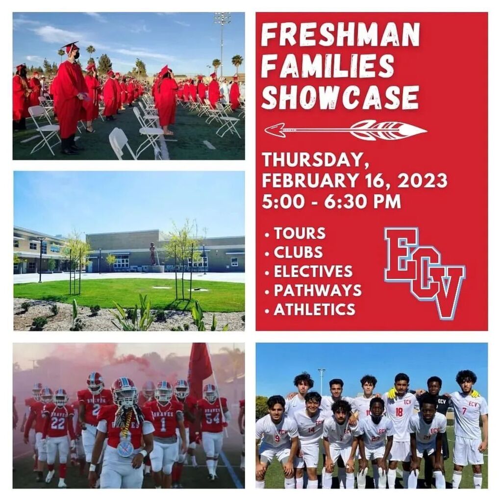 ECVHS's tweet photo. ❤️💙 Save the Date 💙❤️ Freshman Families Showcase, February 16, 2023, 5:00 - 6:30 pm. You don’t want to miss this‼️
#WelcomeClassof2027
#FutureBraves
#CajonValleyMS
#GreenfieldMS
#MontgomeryMS
#BeBRAVE
#ECVHS https://t.co/gseO0pTlTL https://t.co/CtKPwhaltC