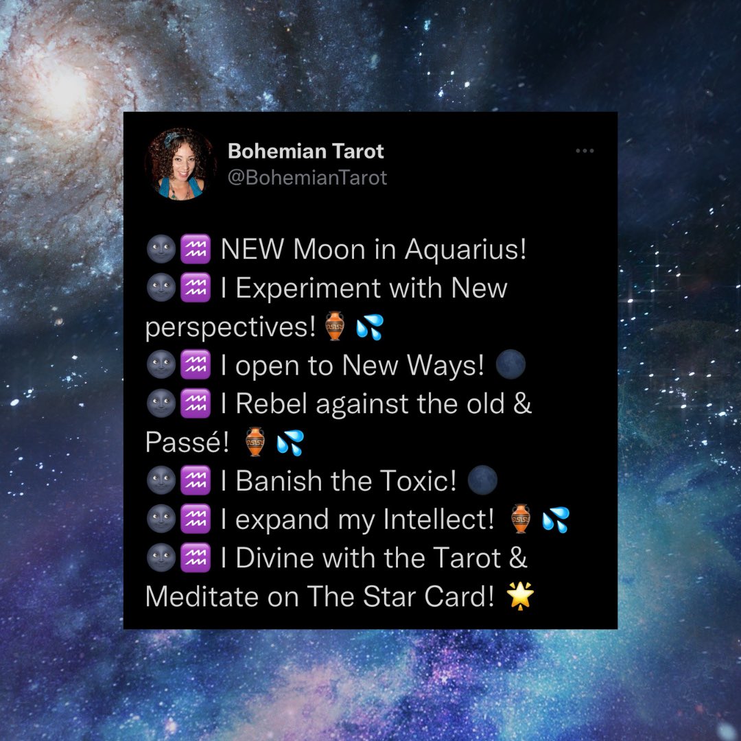 BohemianTarot's tweet photo. Happy #NewMoon in #Aquarius! ๐โ๏ธ๐๐ฝ๐บ๐ ๐ฆ๐ด Letโs spin some #NEW ideas, #rebel, #experiment & get freaky! #aquarius #aquariusmoon #moon #luna #thestarcard #thestar #moonmagick #moonmagic #hekate #bohemiantarot #bohemian #tarot #tarotreader #witch #witchdoctor #mystic #magick https://t.co/r4pptEcK8K