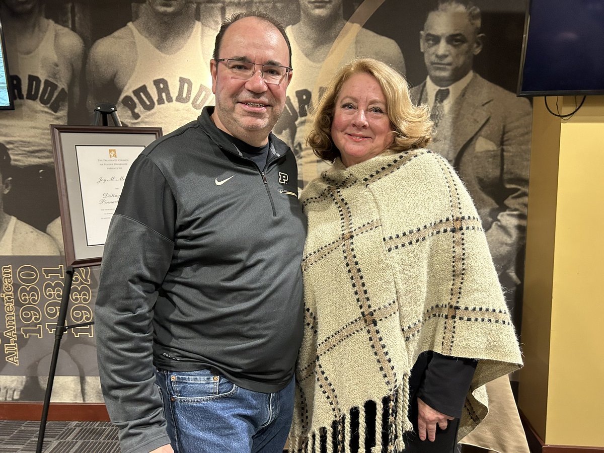 Thank you to a tremendous Boilermaker Joy Matson who received a Purdue Pinnacle Award at todays men’s basketball game for her generosity to Purdue and especially cancer research. #hammerdowncancer #nextgiantleap