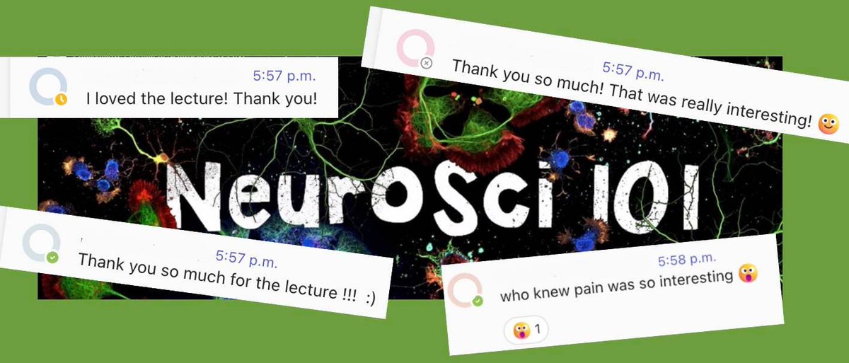 Rima El-Sayed (@rimaelsayed1) on Twitter photo Yes, pain research really IS that interesting!š mission accomplished with the lecture I gave last week ā
Always happy to give this talk for <a href="/Neurosci101CPIN/">Neurosci101_CPIN</a>. These brilliant students are learning a lot of neuroscience concepts early on via Neurosci101! Yes, pain research really IS that interesting!š mission accomplished with the lecture I gave last week ā
Always happy to give this talk for <a href="/Neurosci101CPIN/">Neurosci101_CPIN</a>. These brilliant students are learning a lot of neuroscience concepts early on via Neurosci101!