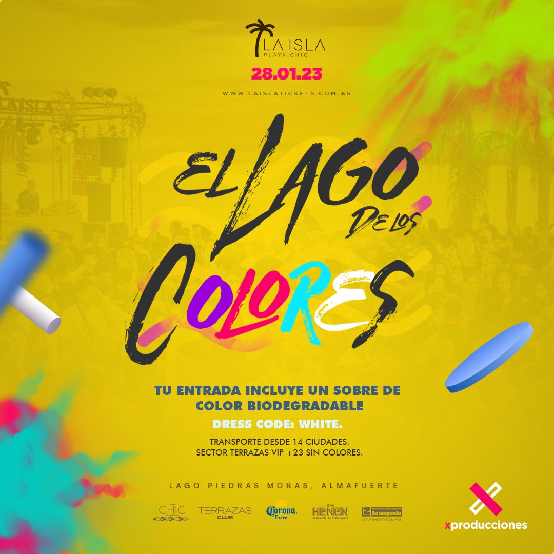 XProducCBA's tweet photo. 28.01.23 | 23:55hs

¡EL LAGO DE LOS COLORES! 🌈

La fiesta de los colores llega a @LaIsla_ARG 💫

Conseguí tus entradas ($1200) vía passline en https://t.co/2hTSpaYcT2

Incluye un sobre de color biodegradable 🤩🫶🏻

❌ Produce @XProducCBA ❌ https://t.co/Y8uD61PAET