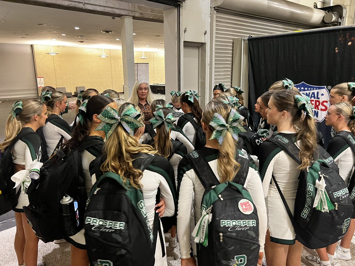 CheerProsper's tweet photo. NCA DAY 2!!!! TODAY is your day, ladies!!! Bring it home! 
💚🖤🤍💚🖤🤍💚🖤🤍💚🖤
Mat time is 8:00PM 🤩
#nca #hayleestrong #hsnationals #weareprosper https://t.co/2LgUspCot1