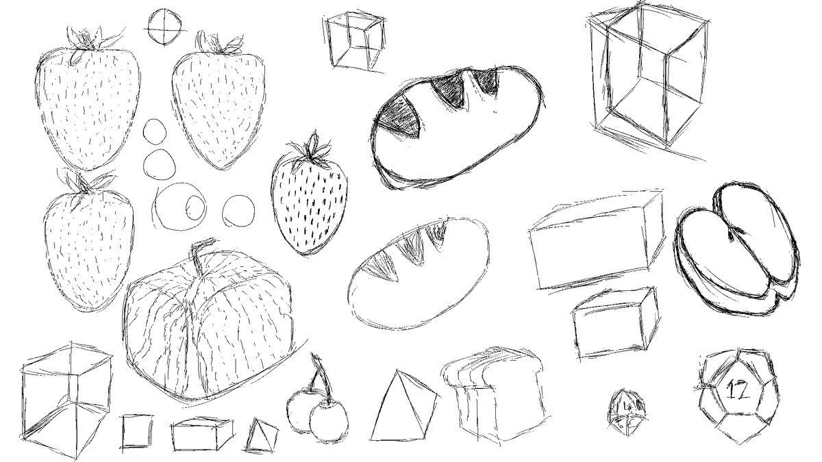 eltar4000's tweet photo. Day 4 of 100 days of Drawing. Sketched some random shapes and food https://t.co/i6vcAAvb2d