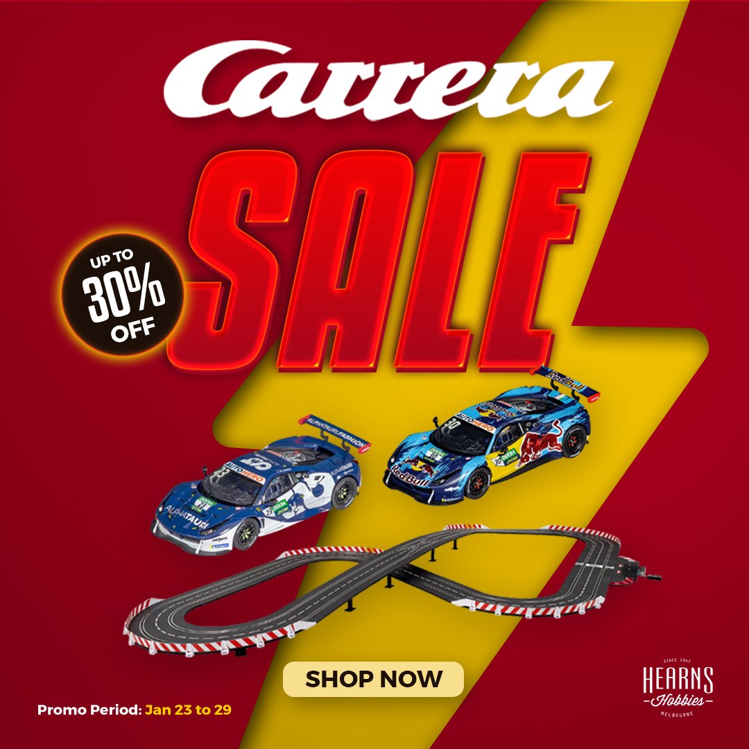 hearnshobbies's tweet photo. Get ready for the ultimate bargain-hunter's paradise! Our Carrera Clearance Sale is now on and prices have been slashed. Hurry in - you don't want to miss out!

#carrera #slotcars #hearnshobbies https://t.co/h7HlWPogk3