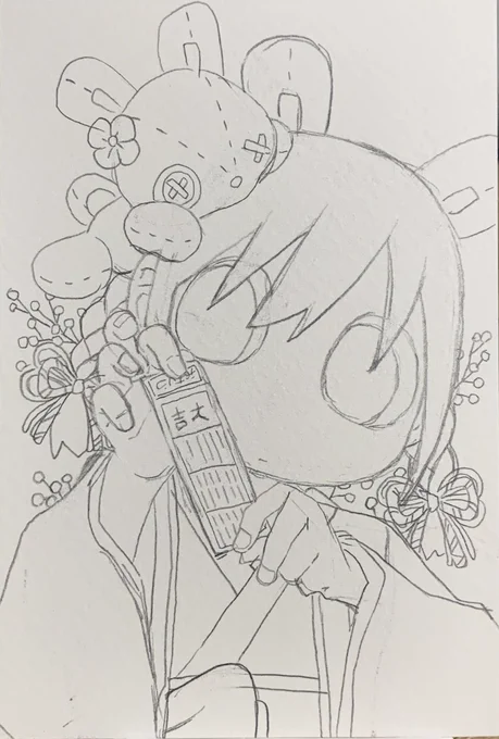 1月24日21時BOOTH(  )にて原画を販売いたします。ボールペン一発描き+おまけ(どちらもポストカードサイズ)で2種類の販売です。よろしくお願いいたします…! 