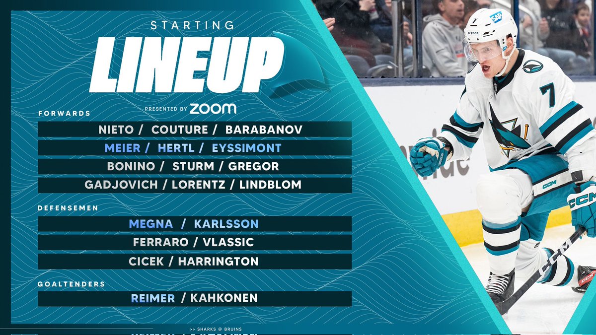 Sharks_VAVEL's tweet photo. ✅Alineación prevista de @SanJoseSharks para esta noche ante @Bruins_VAVEL con la titularidad en portería 🥅 para Reimer
#NHLesp #SJSharks #LosTiburones #SJSvsBOS #NHL https://t.co/kE2NEPFoda