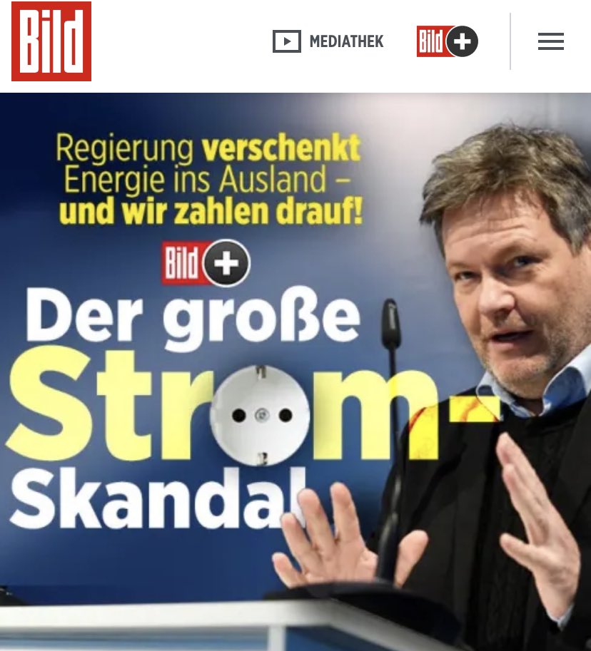 Für den Strom, den die „Regierung“ laut <a href="/bild/">BILD</a> „verschenkt“, hat das Ausland letztes Jahr übrigens 12,5 Milliarden Euro an die deutschen Produzenten bezahlt. (Aber das erfährt man natürlich erst hinter der Paywall.)