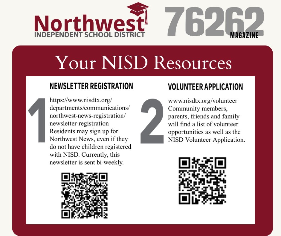 Want to volunteer with Northwest ISD? Scan📱 the QR code below to learn more and stay up-to-date with happenings by subscribing to their newsletter! #NISD #Northlaketx #Argyletx #Roanoketx #westlaketx #trophyclubtx