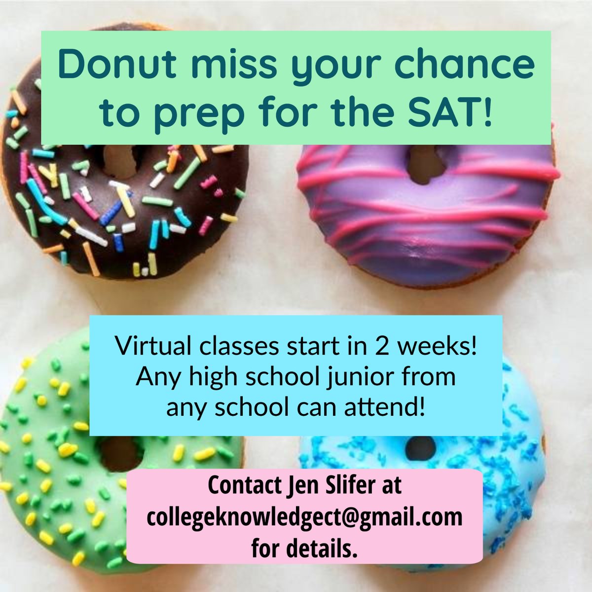 Infob4college's tweet photo. It's time to get serious about the college process. SAT prep starts SOON! Be prepared for CT SAT school day in March. Email for details at collegeknowledgect@gmail.com https://t.co/IDfs9QSKJF