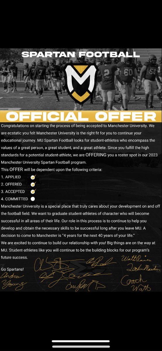 Mitchell934's tweet image. Thankful to receive an offer to play football at Manchester University, and continue my academic and athletic career ! thank you ⁦@CoachRoberts_1⁩ and ⁦@CoachWaltRaines⁩ !
⁦@TheSupercop2366⁩