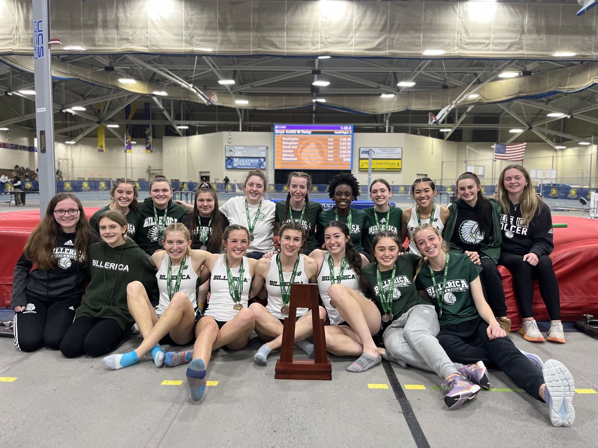 BillericaXCTF's tweet photo. For the first time in school history, Billerica Girls win the Division 3 State relay meet! https://t.co/Bb0OkzSHfW