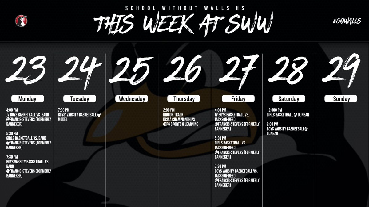 This Week's SWW Athletic Schedule! (1/23 - 1/29)

#GoWalls