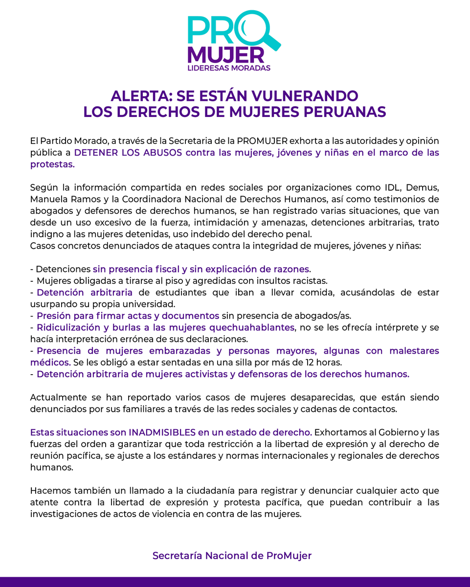 ProMujer_PM's tweet photo. Ante la grave falta y vulneración de los derechos humanos a las mujeres, la Secretaría de ProMujer comunica lo siguiente: https://t.co/heGL6u5dD4